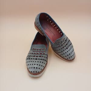 Navy Blue Suede PAS DE ROUGE Loafer Square Cut Outs 7.5 Eu 38